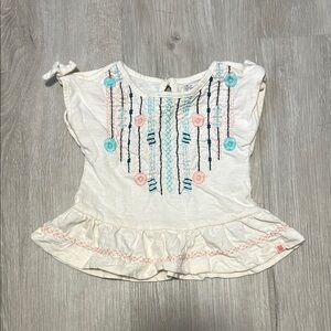 Embroidered Kids Top - White with Blue and Pink Accents